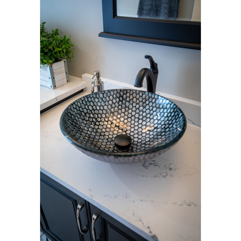 Lavabo de salle de bain vasque circulaire en verre argenté peint à la main