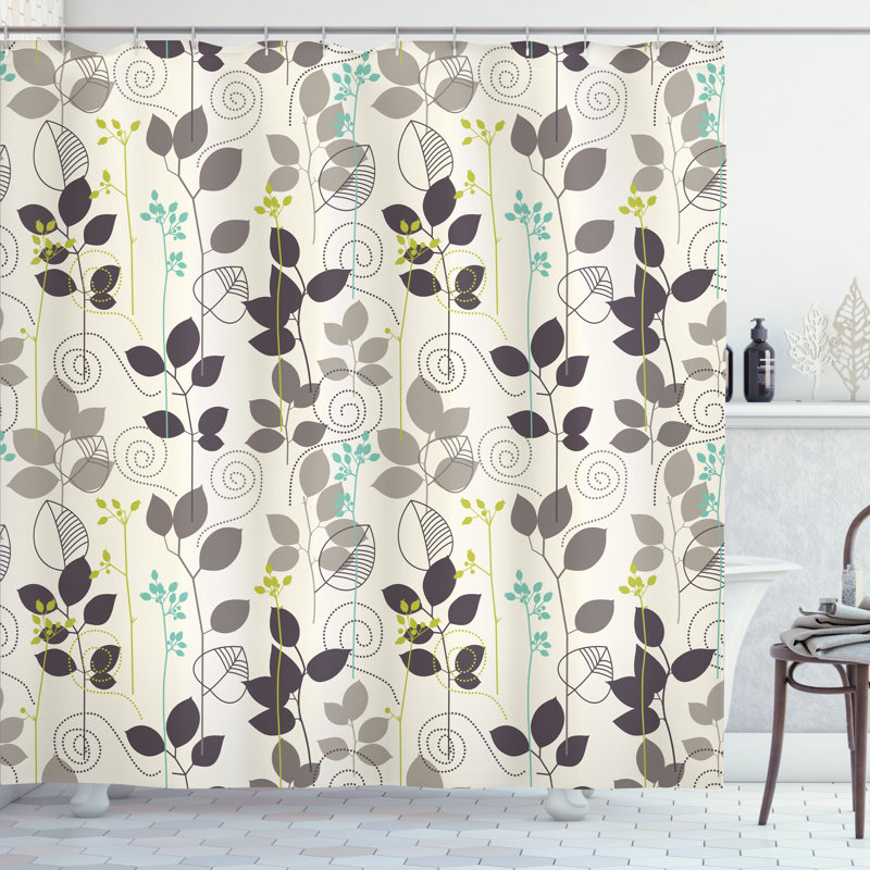 Earth Tone Floral Fabric Shower Curtain with Hooks