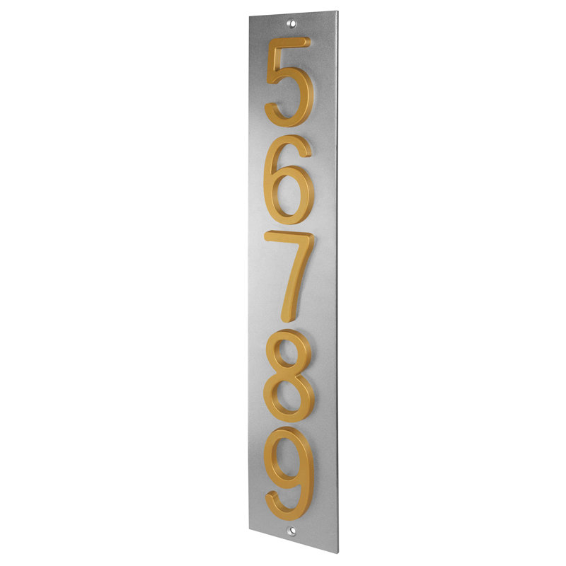 Plaque d'adresse verticale en aluminium Royal Shade, Argent argent, Doré, Oui