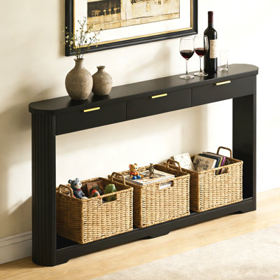 Table de rangement de 70,1 po à motif ondulé avec tiroirs; une table d'appoint mince en bois qui peut être placée derrière un canapé, idéale pour les entrées, les couloirs et les portes. L 70,10 po x l 8,7 po x H 35,5 po
