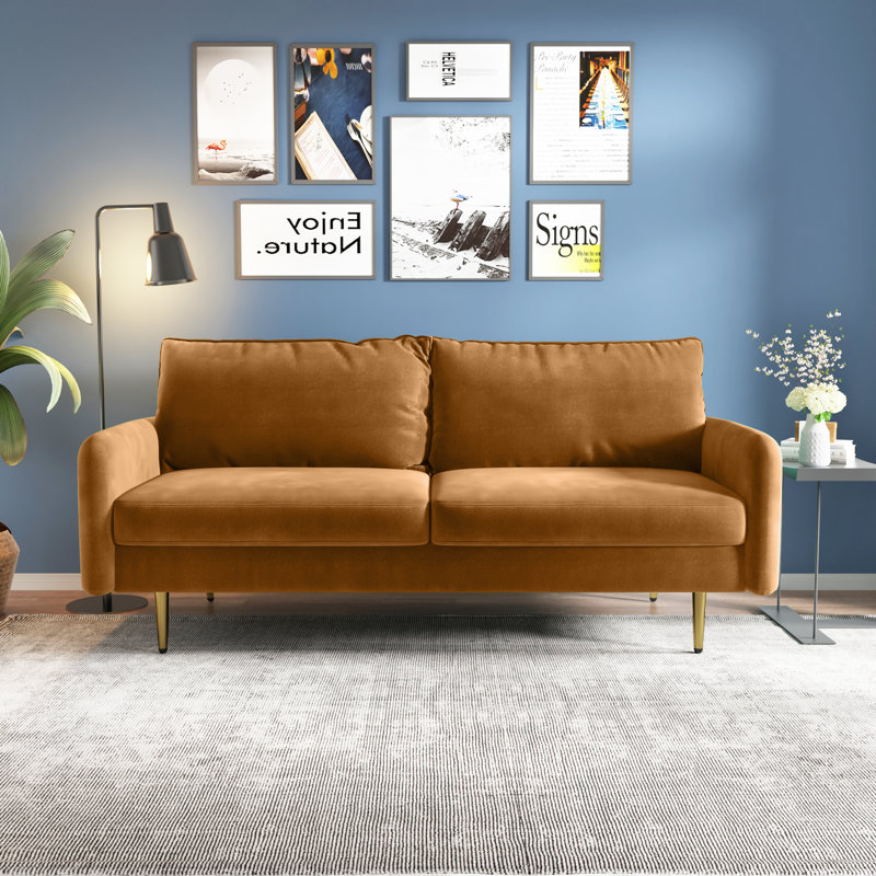 Siniard 70'' Upholstered Sofa, Ginger Velvet, 33.1" H X 70" W X 31.7" D