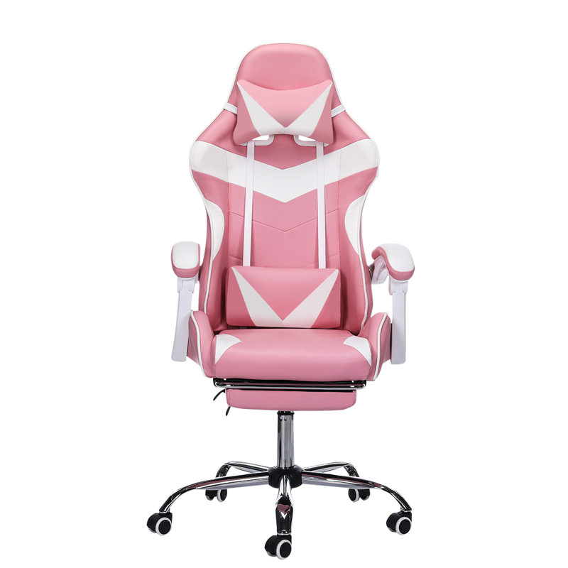 Fauteuil PC et de course avec repose-pieds, Rose