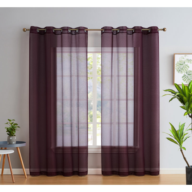 Carmille Semi-Sheer Grommet Curtain Panels, 54" W x 95" L, Plum (Purple)