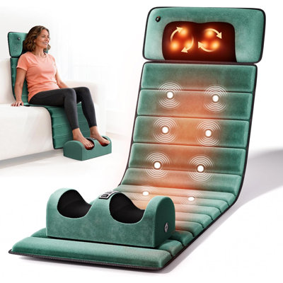 Tapis de massage complet pour le corps avec chaleur, coussin de massage détachable, soulagement de la douleur des tissus profonds, 10 moteurs vibrants et 9 réglages de vitesse pour se détendre à la maison ou au bureau