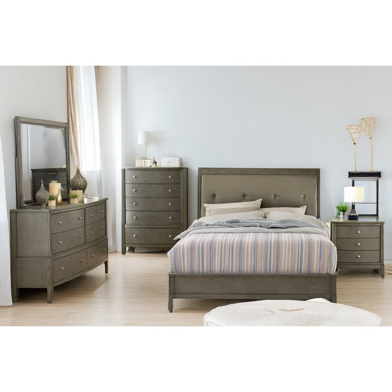 Ensemble de chambre à coucher tapissier Alessia, gris, Très grand