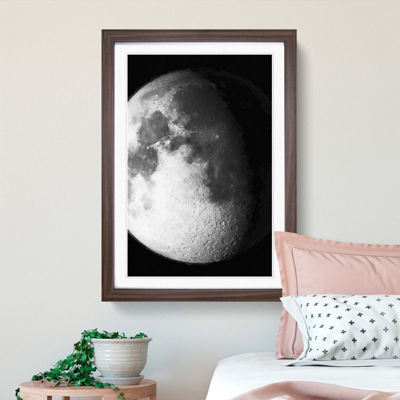 Moon Craters - Picture Frame Graphic Art Print, 36cm H x 27cm W x 2cm D, Walnut Framed