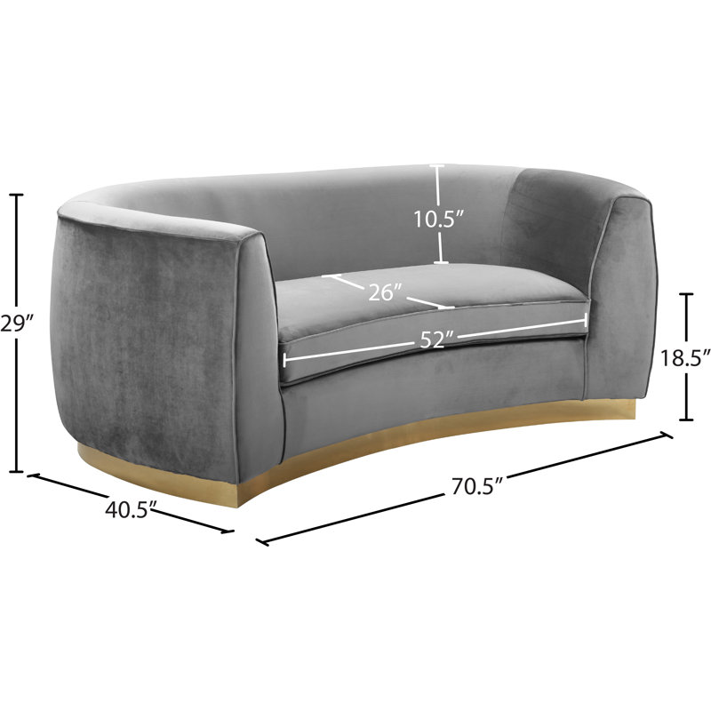 Causeuse courbée en velours 70,5 po Breccan, Velours gris, Or