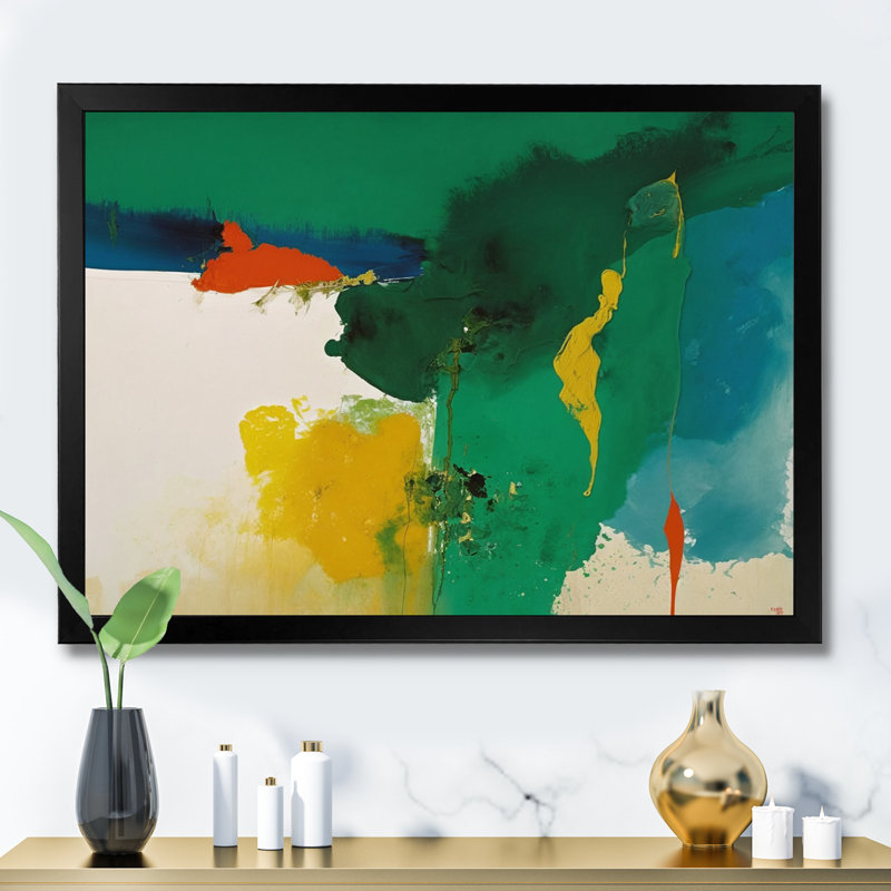Espagnole mousse espagnole, art abstrait sur toile VI, Cadre d'angle fermé noir, L 44 po x H 34 po