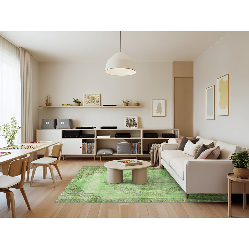 Tapis de zone vert contemporaine, Rectangle 7 pi x 9 pi