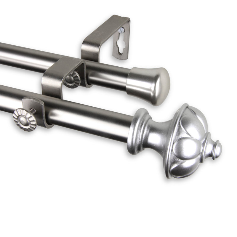 Ensemble de tringle à rideaux double et quincaillerie Kravitz, 66 po à 120 po, Nickel satiné