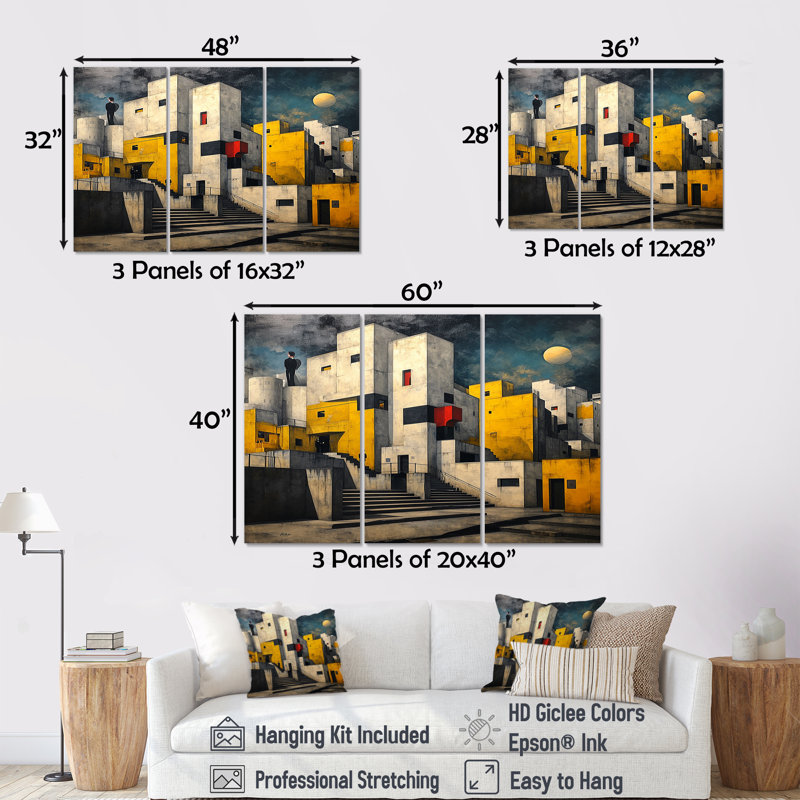 Cramblitt - City Buildings, ensemble de reproductions d'art mural, H 28 po x l 36 po x P 1 po, Toile tendue