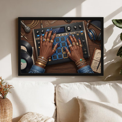 Art mural sur toile noir encadré pour le salon, la chambre à coucher, le bureau ou le vestibule - Décoration murale décorative avec production musicale