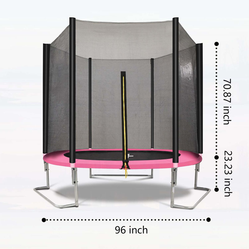 Trampoline rose et noir durable de 8 pi avec filet de sécurité, conception résistante aux intempéries pour le plaisir en famille et la stabilité à l'extérieur
