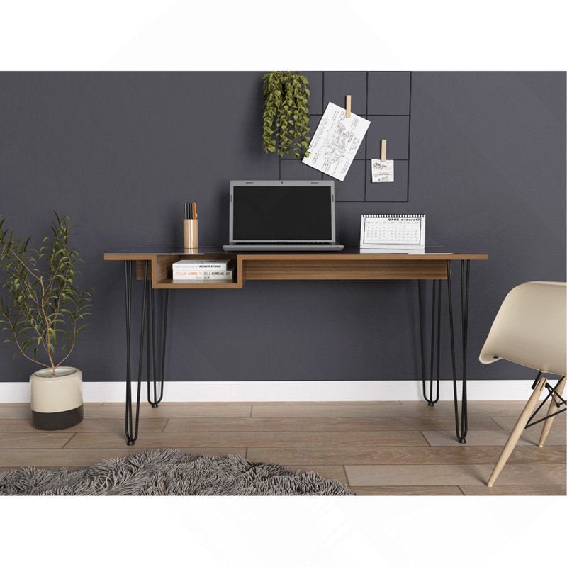 140 Desk, One Shelf, Four Legs -Mahogany