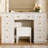 Luxurious Makeup Vanity with 10 Hollywood Bulbs, 3 Color Lighting Modes, Classic Dressing Table with Cushioned Stool and 9 Storage Drawers for Bedroom, White
