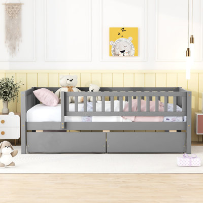 Gray Twin Size Daybed With Two Drawers - Wood Structure & Space Improvement Feature In Material Creation Solution