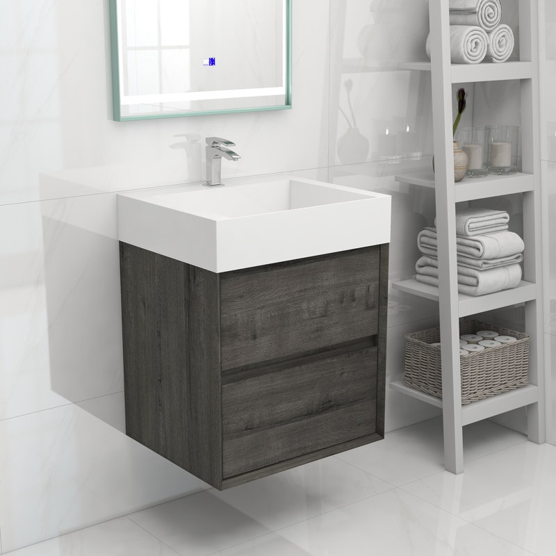 24" Wall Mounted Single Bathroom Vanity Set, Smoke Oak
