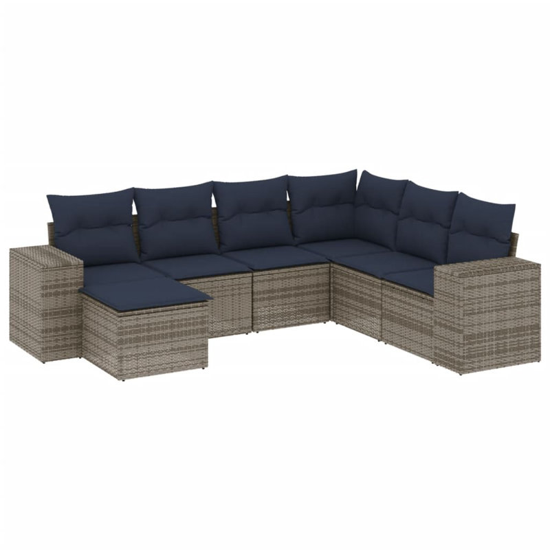 Ensemble de canapé de patio 8 pièces avec coussins en rotin de polyester noir, Coussin bleu marine / structure grise