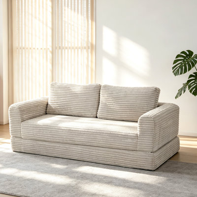 59 Inch Convertible Futon Sofa Bed,Folding Boneless Couches With Sleeper Sofa,Fold Out Floor Sofa Couch With Deep Seat,Cloud Corduroy Foldable Mattress Couch For Living Room