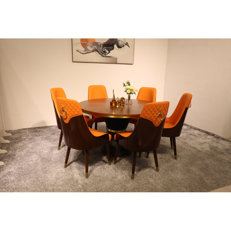 Ensemble repas rond Vogue Lux, Orange, 7 pièces : table, 6 chaises, H 31 po x l 51 po x P 51 po