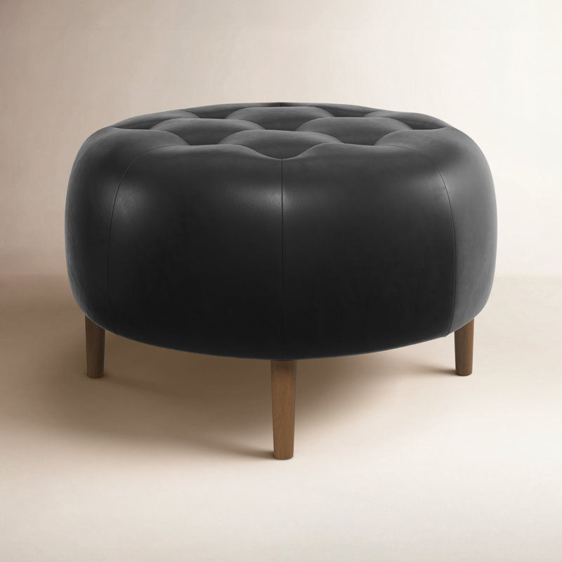 Pritchett Upholstered Ottoman, Vintage Black Genuine Leather