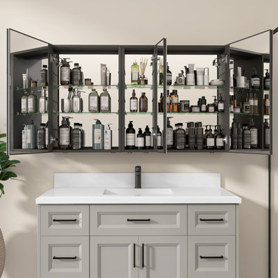 Pharmacie à DEL sans cadre avec miroir et 6 tablettes réglables Ahanu