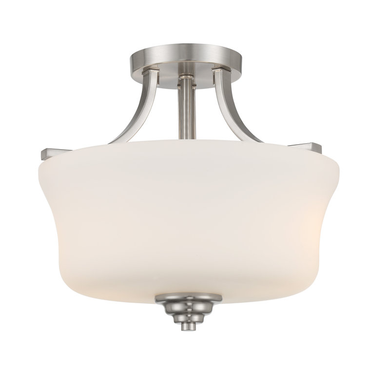 Plafonnier semi-encastré 2 lumières 13,25 po Arbra, Nickel brossé, Blanc