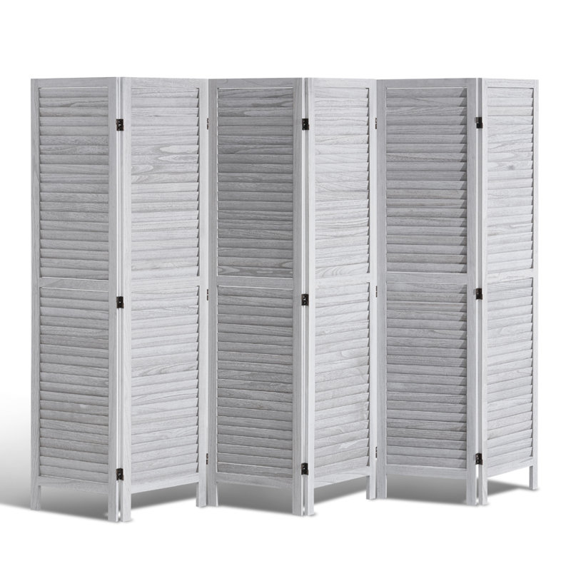 Wood Room Divider, 6 Panel Wood Folding Privacy Screen, 66.9 Inches Tall Indoor Louvered Partition Divider, White