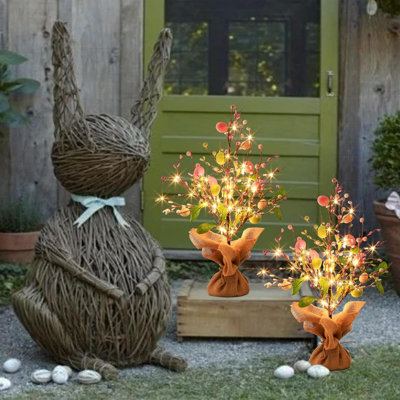 Spring Decorations, 2 Pack Spring Tree With Colourful Eggs, Battery Powered LED Tree Lights, Artificial Tabletop Centerpiece Lighted Tree For Holiday Party Spring Home Decor