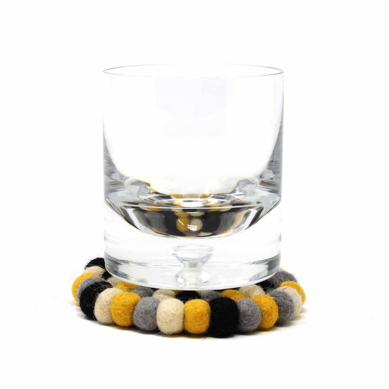 Sous-verre à billes de feutre fabriqué à la main, Jaune / Noir / Gris