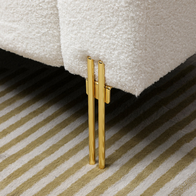 53" Sherpa Upholstered Bench End Of Bed Bench with Adjustable Back and Metal Leg, Beige