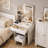 Amisted Small Makeup Vanity with LED Mirror & Outlets, Storage Drawers and 3 Shelves, Storage Stool, Bedroom-1630125949