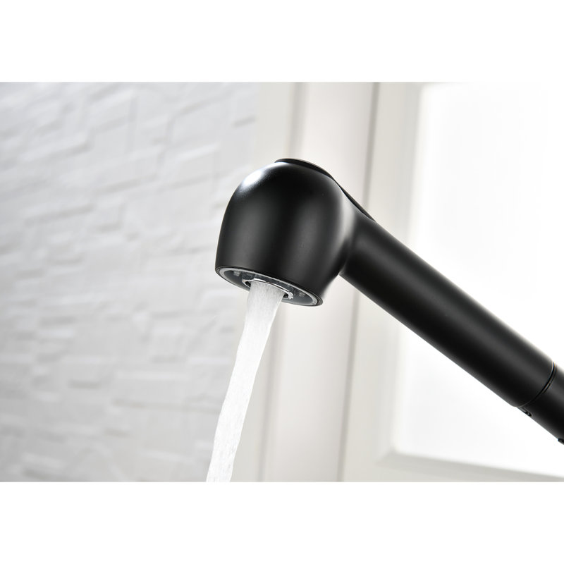Matte Black Stainless Steel Kitchen Sink Faucet With Pull-Out Spray Functionality, 360 Rotating, Single Handle For Convenient Water Regulation, Two Output Settings - Stream And Daily Activities