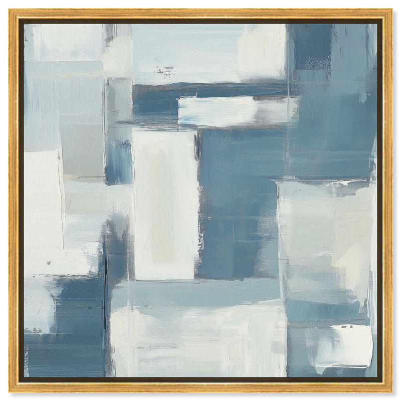 Art abstrait bleu déconstruit par III , H 41 po x l 41 po, Cadre flottant doré