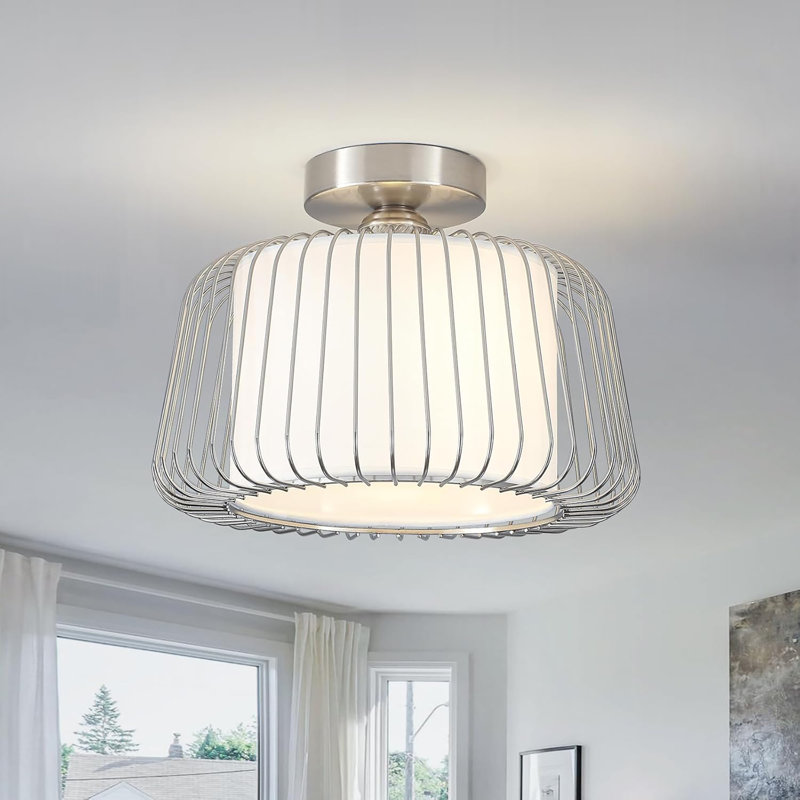 Semi Flush Mount Ceiling Light, Drum Ceiling Light With Metal Shade, 12.2" Modern Close To Ceiling Lights For Bedroom, Kitchen, Hallway And Entryway