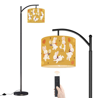 Arc Floor Lamp Cute Easter Bunnies Flowers Eggs Yellow Floor Lamps with Remote LED Lights Adjustable Lamp Shades Tall Standing Lamps for Reading Office Living Room