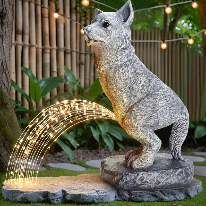 Drôle de statue de chien avec lumières solaires à DEL, décoration extérieure de jardin, statue de jardin
