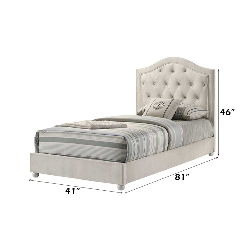 Lit simple rembourré avec tête de lit capitonnée à losanges et boutons en cristal