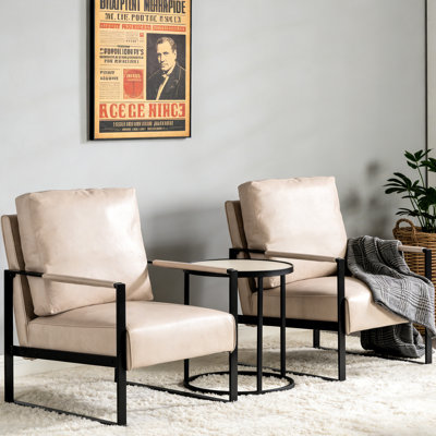 Ensemble de 2 chaises d'appoint de style Mid-Century moderne avec structure carrée en métal robuste et revêtement en microfibre résistant aux taches de qualité supérieure - Fauteuil polyvalent pour le salon, la chambre à coucher et le bureau