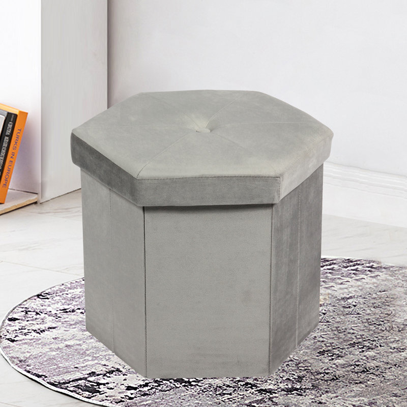 Damis 34cm Wide Velvet Hexagon Plain Foldable Ottoman Ottoman with Storage, Grey