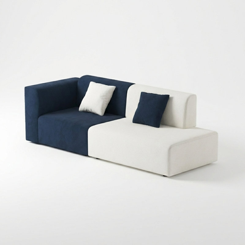 Modern Color Block Loveseat Navy Blue White Fabric 2 Seater Sofa For Living Room