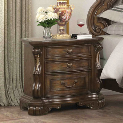 Dark Brown 1pc Nightstand, Traditional Style with Extended Corbels, USB Port & French/English Dovetail Drawers