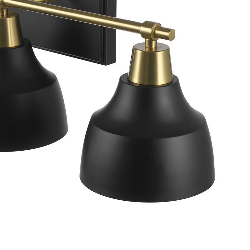 Ensemble 5 pièces d'accessoires de salle de bain tout-en-un noir avec éclairage de meuble-lavabo 3 lumières 24 po et accents laiton