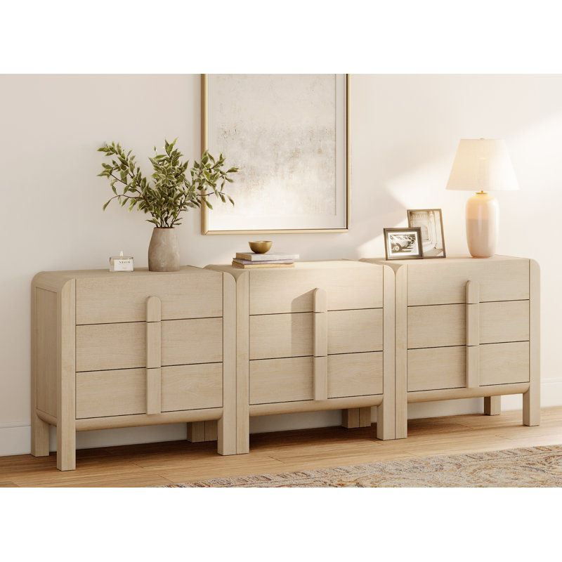 Adora 3 In 1 Wood Accent Cabinet With Drawers, 94.5" Modern Credenza Storage Cabinet With Curved Profile Design For Living Room, Kitchen, Dining Room, Hallway