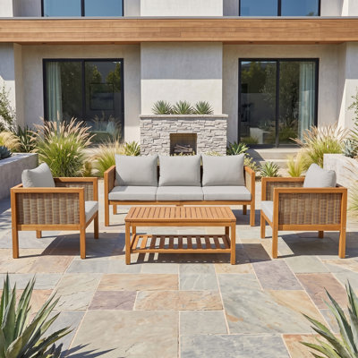 4 Pieces Patio Conversation Set with Sofa and Cushions and Coffee Table