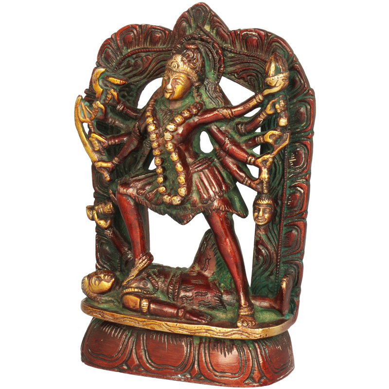 Statue La beauté de Dashabhuja Kali, Rouge / doré
