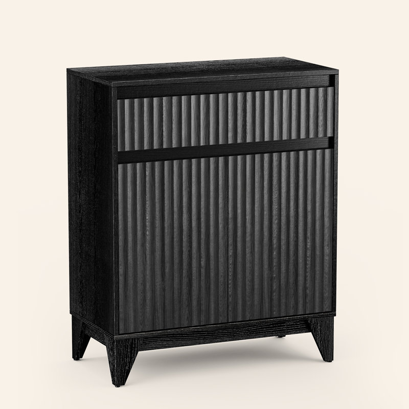 38.2" H Wood 2-Door Accent Cabinet with Waveform Fluted Panels, Black