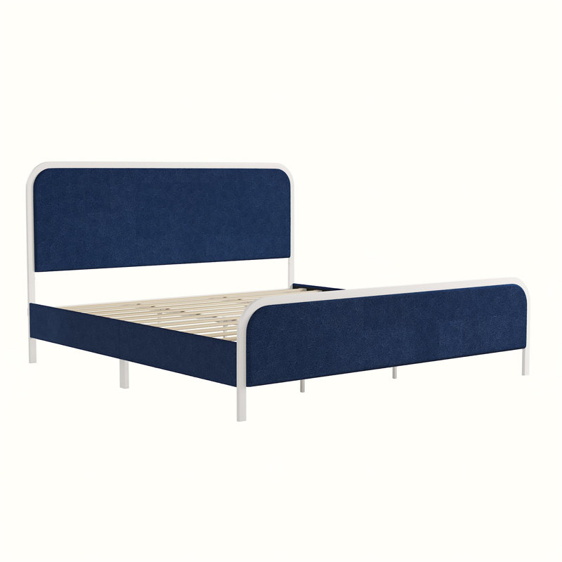 Tallulah Platform Bed Frame with Upholstered Headboard, Navy, King