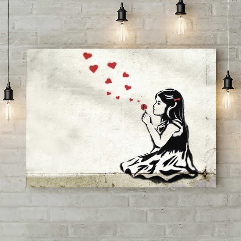Banksy He Loves Me Girl Hearts by Banksy - Wrapped Canvas Print, 61cm H x 81.3cm W x 3.8cm D