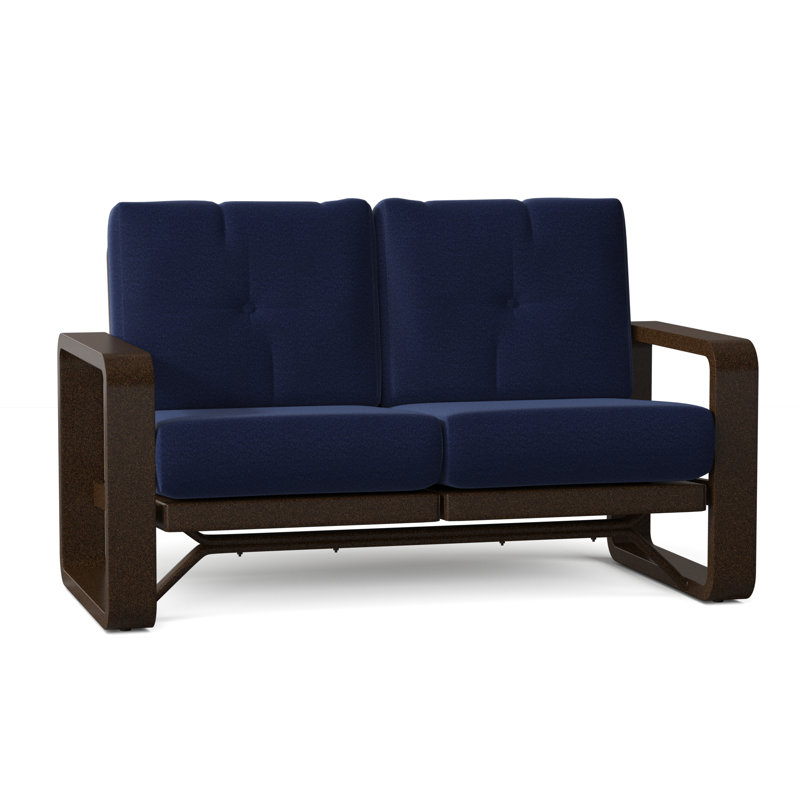 Vale 60.5'' Wide Aluminum Loveseat with Cushions, Pewter Finish, Canvas Spa Sunbrella® Canvas